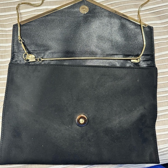 Women's Black Evening Bag Envelope Clutch Shoulder Crossbody Bag Faux Suede Gold - Picture 11 of 11